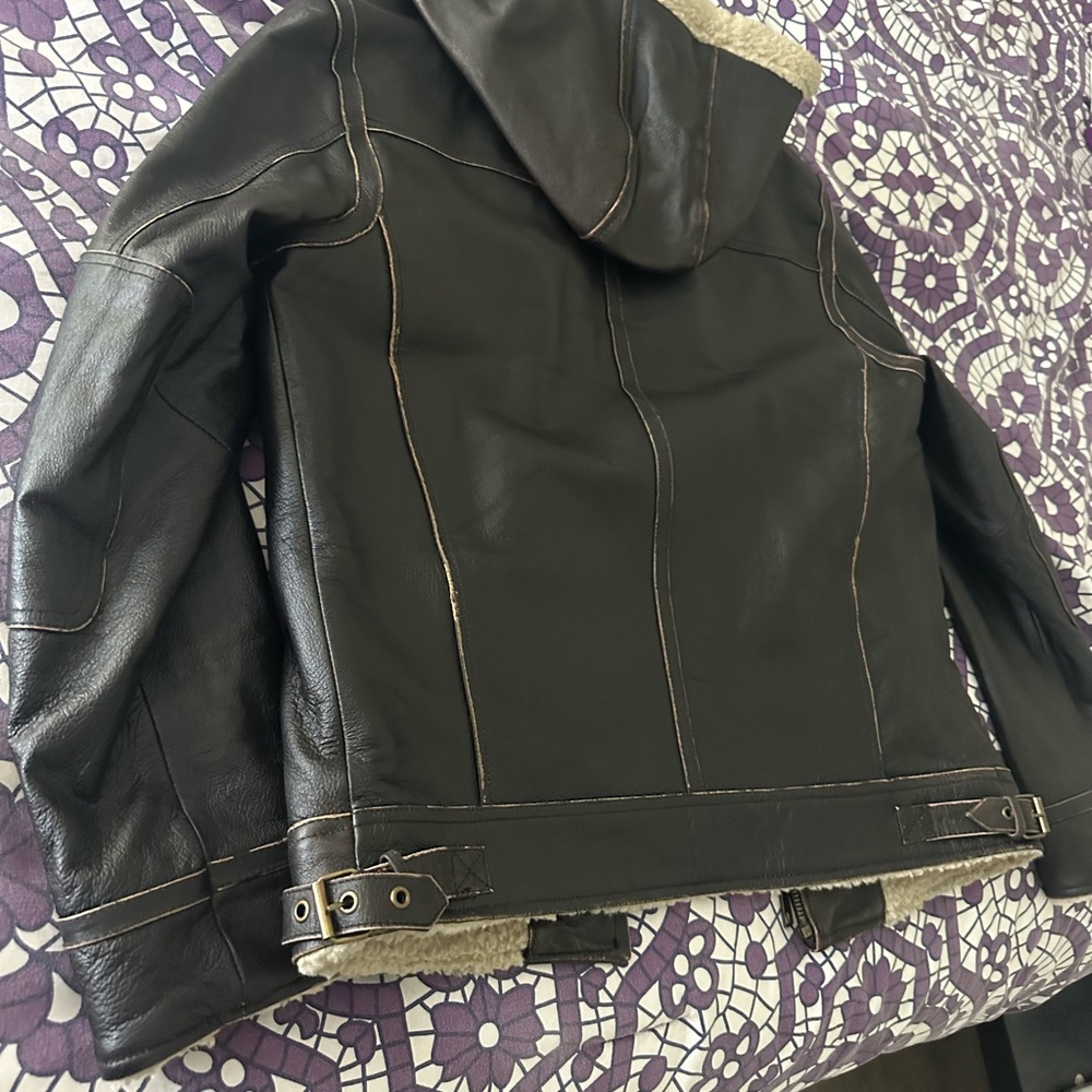Wilsons Leather Chocolate Bomber Jacket with Hood